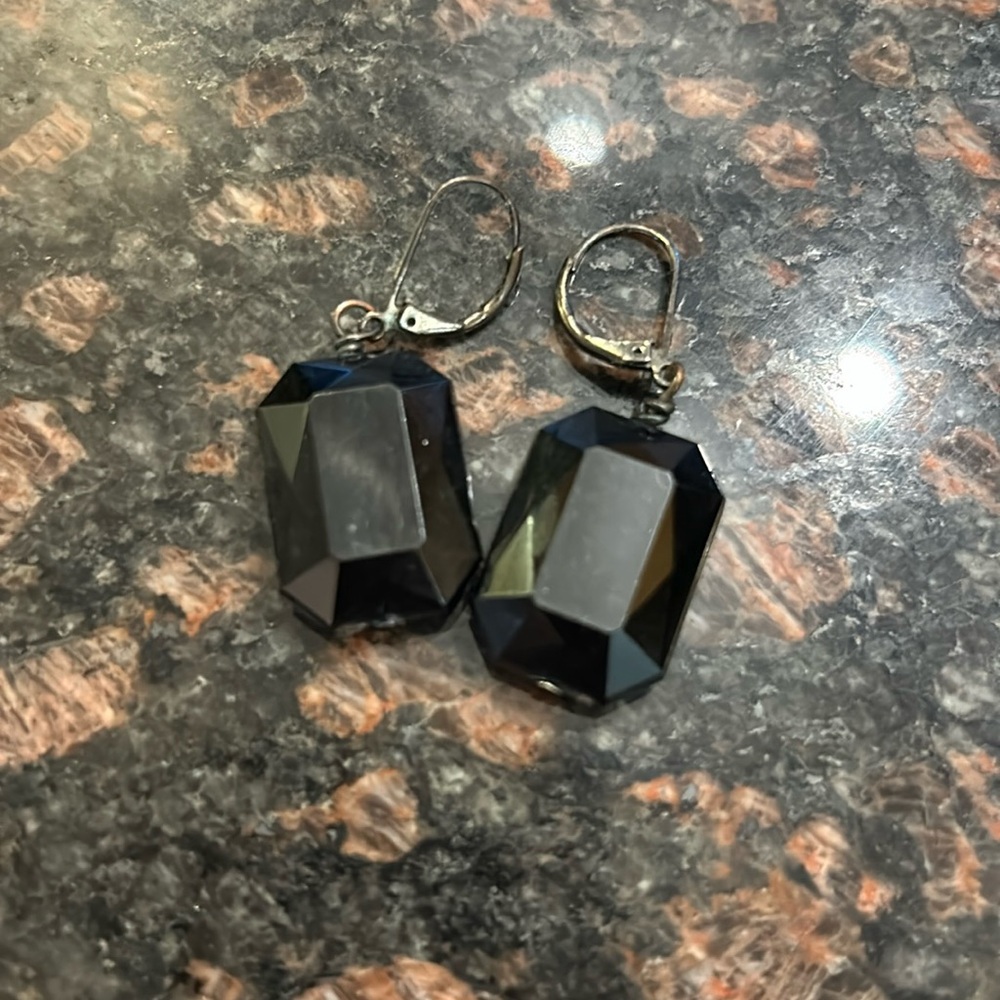 Black stone claw hook earrings